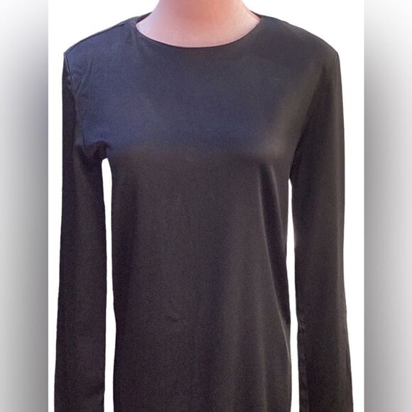 ZARA NEW WITHOUT TAG BLACK DRESS LONG SLEEVES SHINY SATIN LARGE - Picture 3 of 6